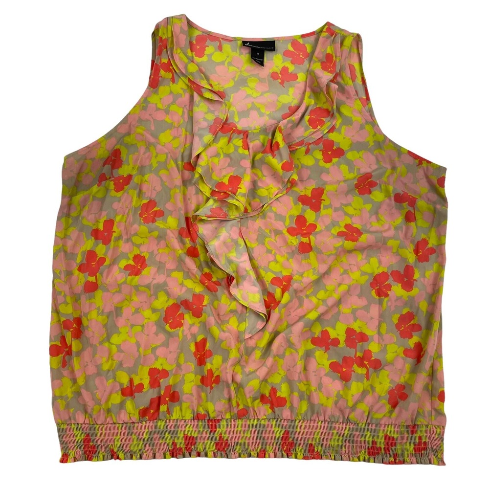 Lane Bryant Scoop Neck Floral Tank Top Smocked Bottom Ruffles Polyester Plus 28